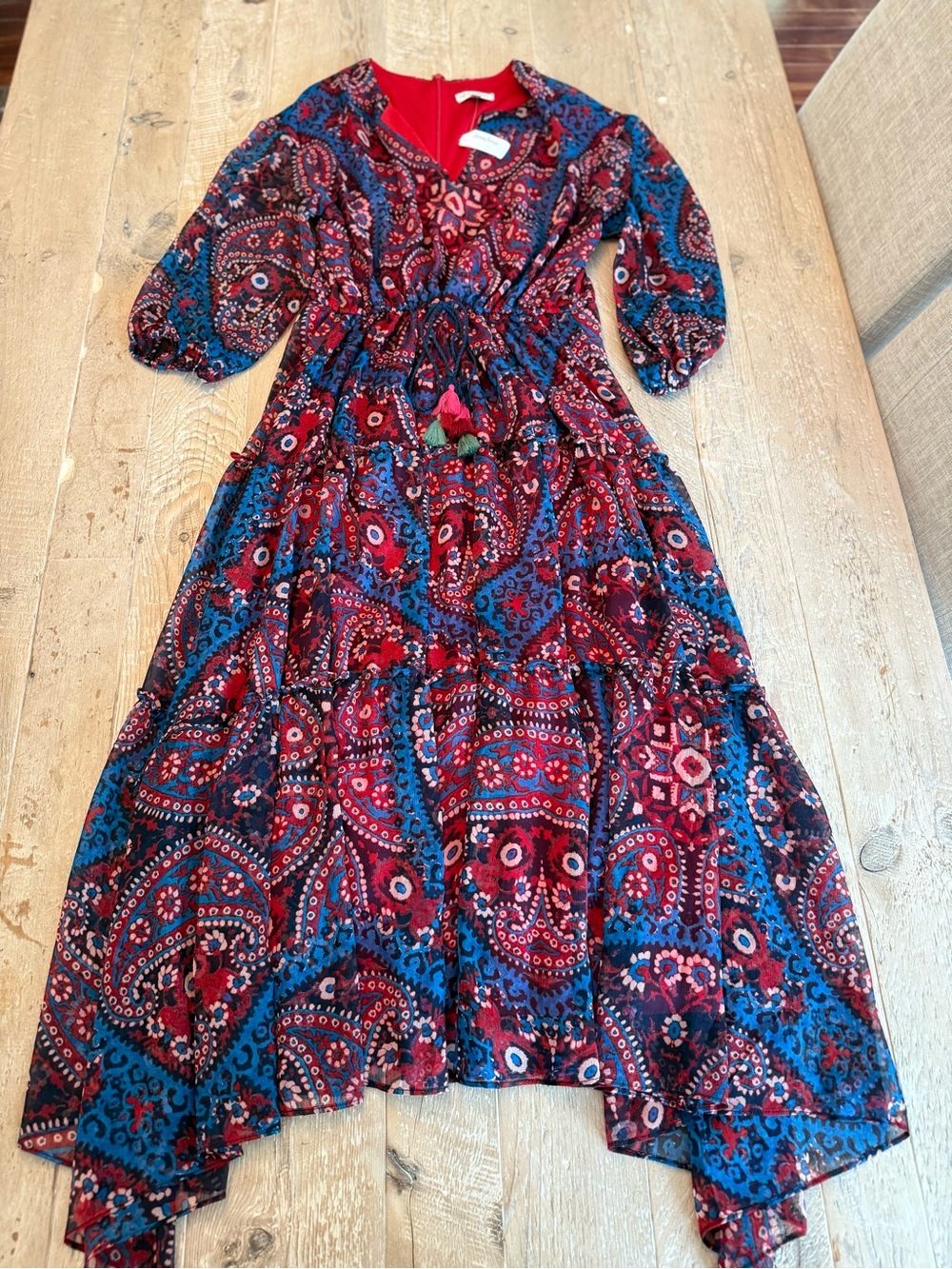 Neiman Marcus Red and Blue Paisley Maxi Dress 14 NWT